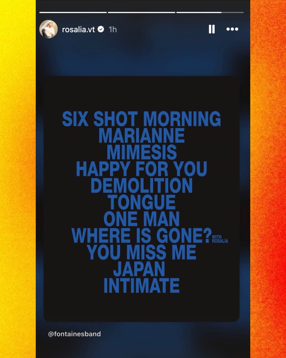 PopCrave's tweet photo. Fontaines D.C. reveal the tracklist to their upcoming album, ‘Dopamine Chamber.’

It features a track with ROSALÍA who will be the first featured artist on a Fontaines D.C. album. https://t.co/hMrzDN4iLE
