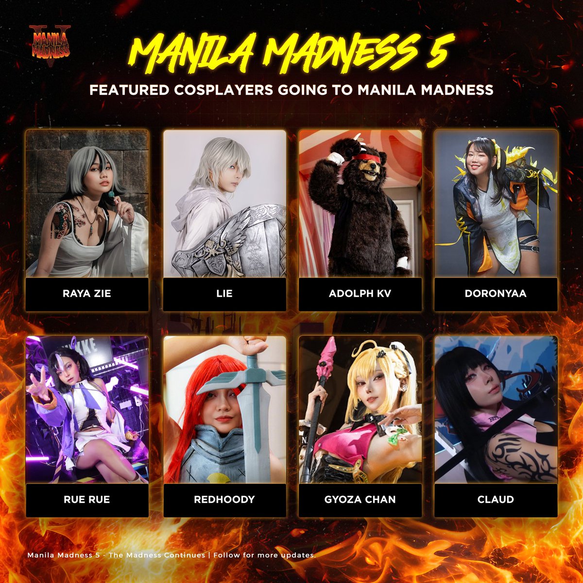 ManilaMadnessPH's tweet photo. FEATURED COSPLAYERS! 🎨

The community wouldn't be complete without our lovely and amazing cosplayers! Here are some of the featured cosplayers who plan to come to Manila Madness 5.

Raya Zie
Lie
AdoLph KV
Doronyaa
Rue Rue
Red Hoody
Gyoza Chan
Claud

#ManilaMadness5 #Cosplayers https://t.co/XtTwCl4azl