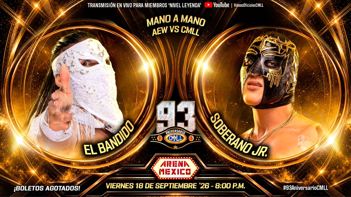 AEW's tweet photo. TOMORROW, 9/18!

@CMLL_OFICIAL's 93rd Anniversary Show – LIVE from the sold-out Cathedral of Lucha Libre, Arena México – is airing on @myaewofficial!

CMLL 93 Aniversario is live at 10pm ET, TOMORROW! https://t.co/CNpkUzS5Pf