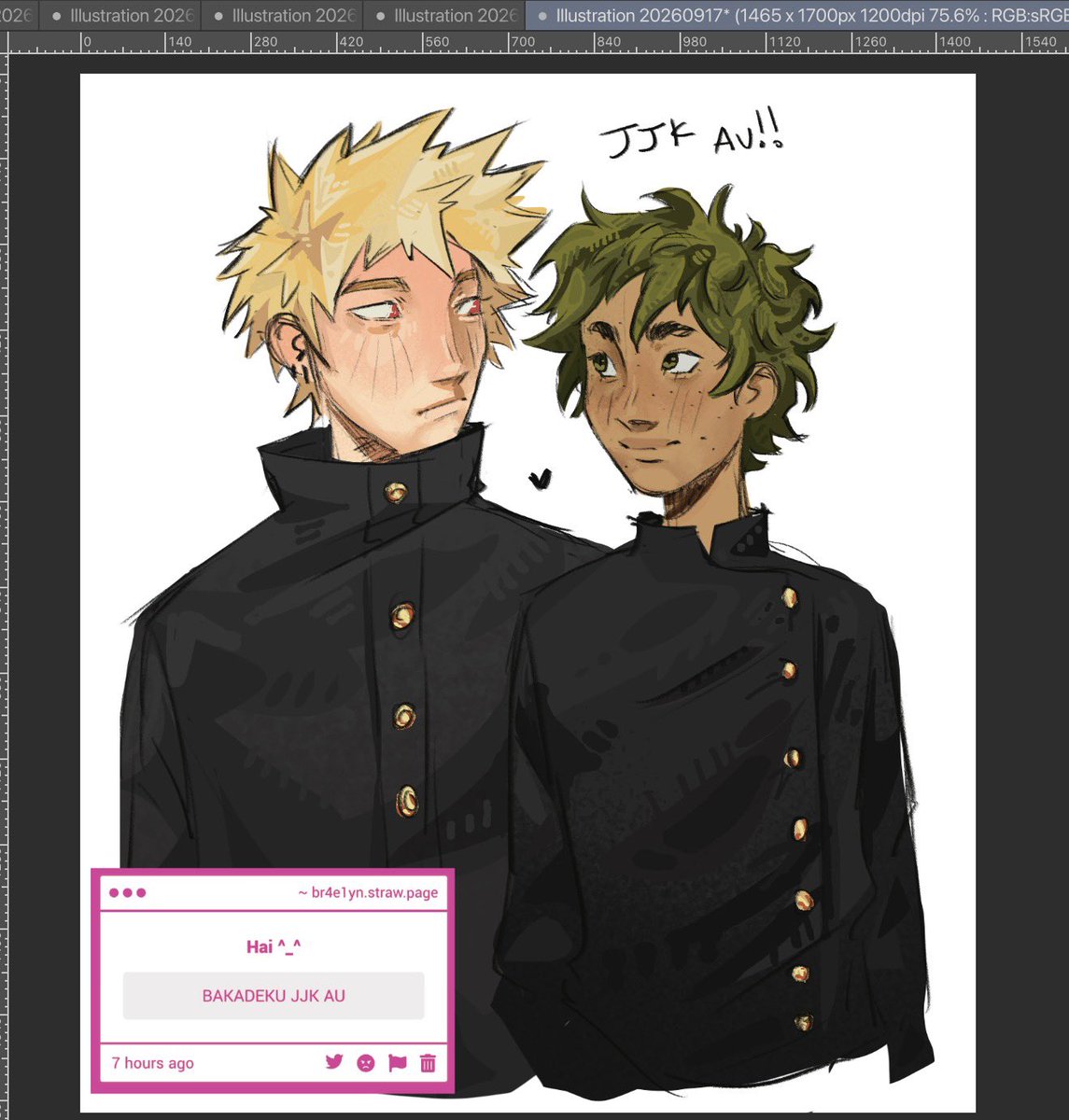 br4e1yn_'s tweet photo. #bkdk jjk Au.….my two main hyperfixarions meet❤️❤️❤️ I don't like how izuku looks but it's okay❤️ https://t.co/DspTBdxG5Y