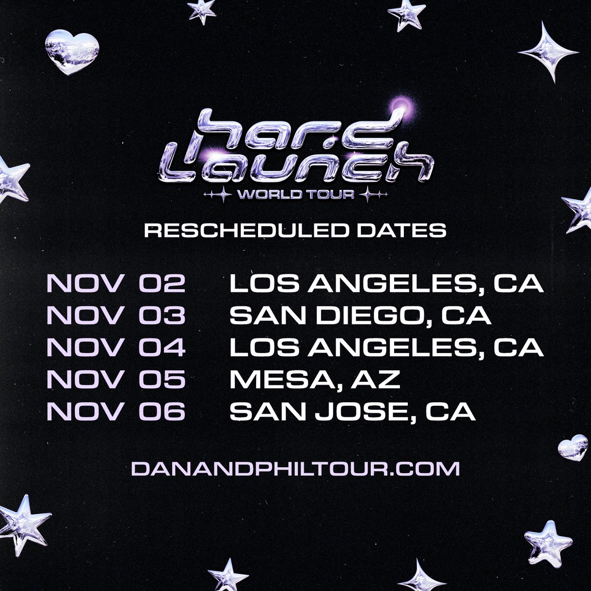 danielhowell's tweet photo. our rescheduled shows have new dates! emails will go out with all the info - and note the SF show has to move venues: https://t.co/8mWlM25iQN sorry for the hassle and ty for being patient we can't wait 💜 https://t.co/pHVCy5RIs7