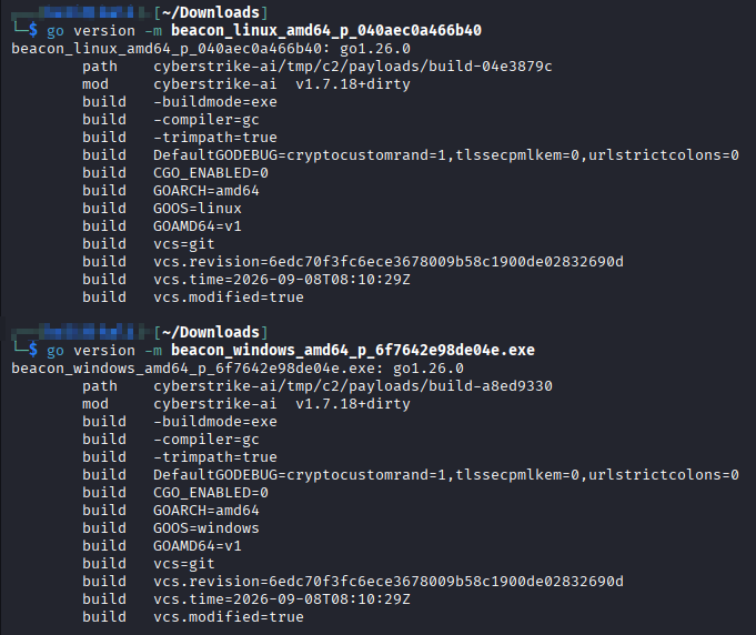Yusufcancakiir's tweet photo. Found an interesting exposed server while hunting on @Huntio. It was hosting multiple Linux and Windows beacon payloads, along with deployment and lateral movement scripts.

The beacons turned out to be generated by CyberStrikeAI v1.7.18. The Linux and Windows samples were built from the same framework revision:

6edc70f3fc6ece3678009b58c1900de02832690d

The Linux samples contained separate cleartext HTTP C2 configurations pointing to:

180.178.60[.]13:38080
180.178.60[.]13:8443
Both use /check_in, /result and the X-Implant-Token header. Reverse also showed that these were separate listener configurations, with different 43-byte ImplantTokens and AES-256 keys embedded in each beacon.

The Windows sample was a bit more interesting. It was generated from the same CyberStrikeAI revision but communicated with:

http://52.128.241[.]98:8443

The same IP was also being used on port 9000 to serve payloads, so 52.128.241[.]98 appears to have been used for both payload staging and Windows C2.

The files around the beacons also included scripts for SSH key reuse against internal systems, MySQL FILE abuse to write a PHP loader, and Windows deployment through WMI with ATExec as a fallback.

One of the deployment chains pulled the Windows beacon from an internal staging host before execution.

So far the activity looks roughly like:

webshell / foothold
-> Linux CyberStrikeAI beacon
-> credential and SSH key discovery
-> internal pivoting
-> Windows deployment
-> Windows CyberStrikeAI beacon

Initial infrastructure discovery was through https://t.co/BWT7fdXtBj. The rest came from digging through the recovered files and reversing the beacons.