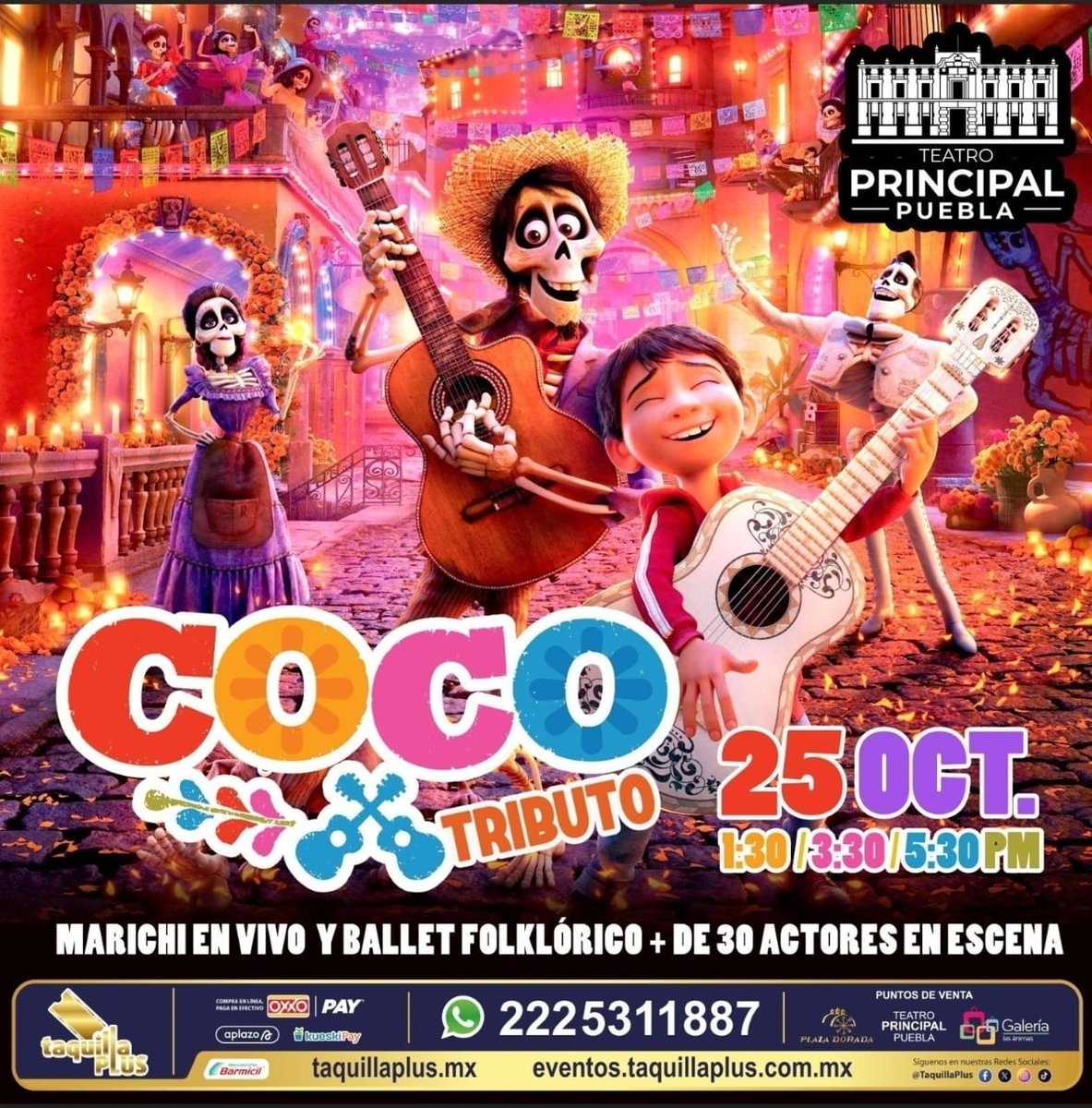 PueblaEventodo's tweet photo. 🎭🎶 ¡La magia de COCO llega a Puebla! 🇲🇽✨
Vive un espectáculo familiar con mariachi en vivo, ballet folklórico, música y tradición. 💀🌼
🗓️ 25 de octubre
🕜 1:30, 3:30 y 5:30 PM
📍 Teatro Principal
🎟️ TaquillaPlus
#Puebla #Coco #eventodo https://t.co/52PaflWUmV