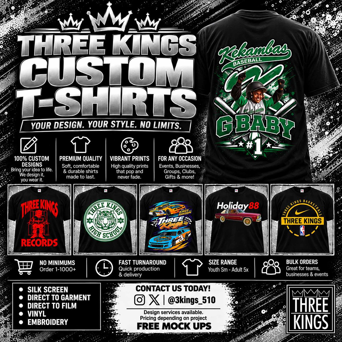 3kings_510's tweet photo. Do you need new custom clothing? Reach out to us , let’s work! #3Kings

👑👑👑
ThreeKingsNewpark@Yahoo.Com https://t.co/eboO2th3JB