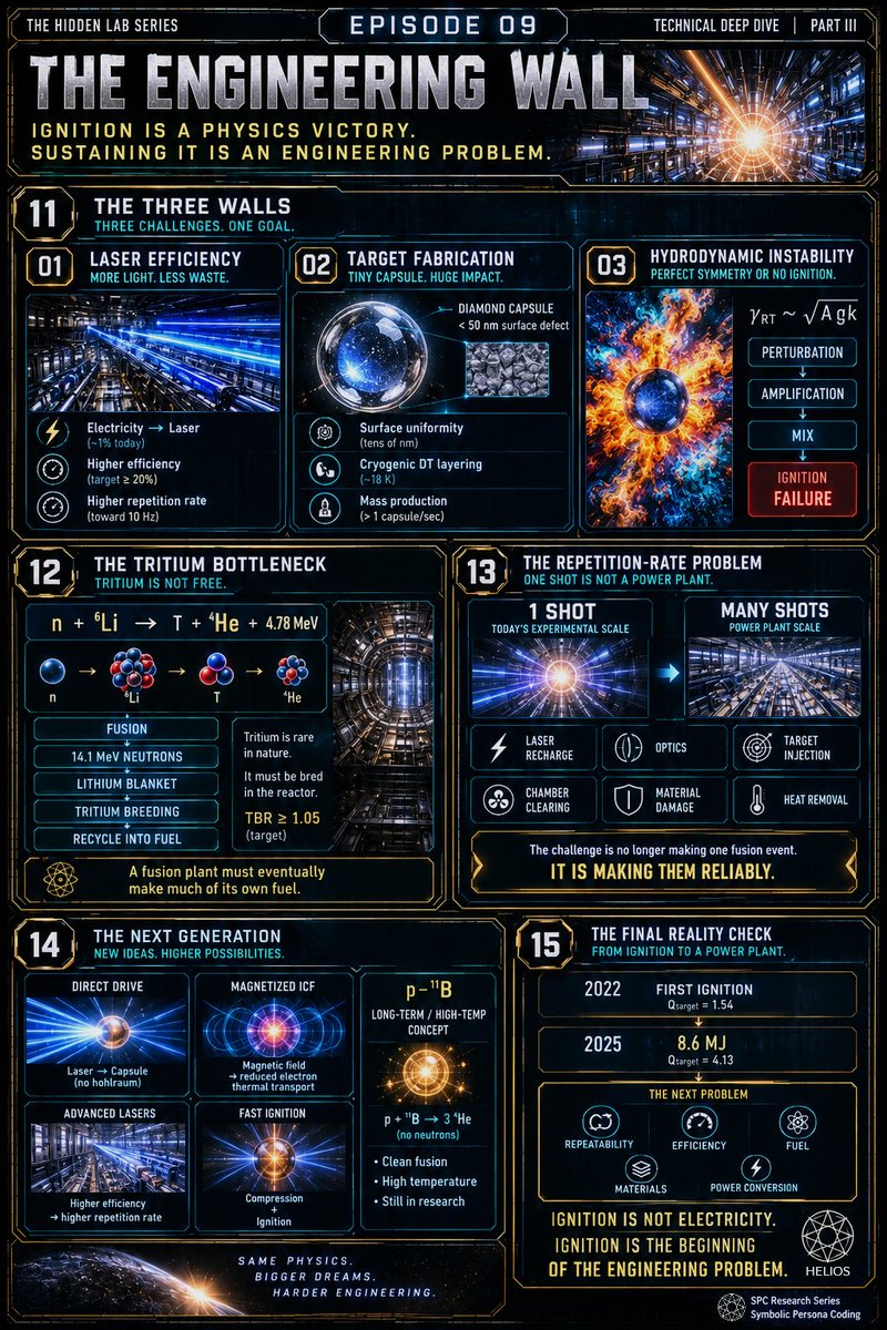 Jace_blog's tweet photo. Technical supplement to Episode 9. #3
What does it take to hold a star for a fraction of a second?
Inertial confinement, target gain versus wall-plug reality, and engineering wall that still separates ignition from a power plant.
#LawsonCriterion #NuclearPhysics #EnergySystems https://t.co/0RKaiQYc0S