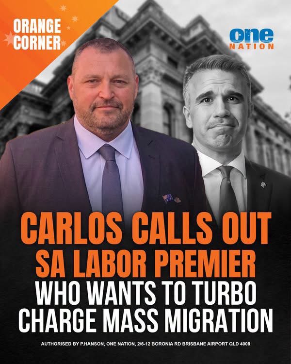 OneNationAus's tweet photo. The Labor SA Premier appears to be even more addicted to mass migration than Albo. https://t.co/YyV9JEI58G