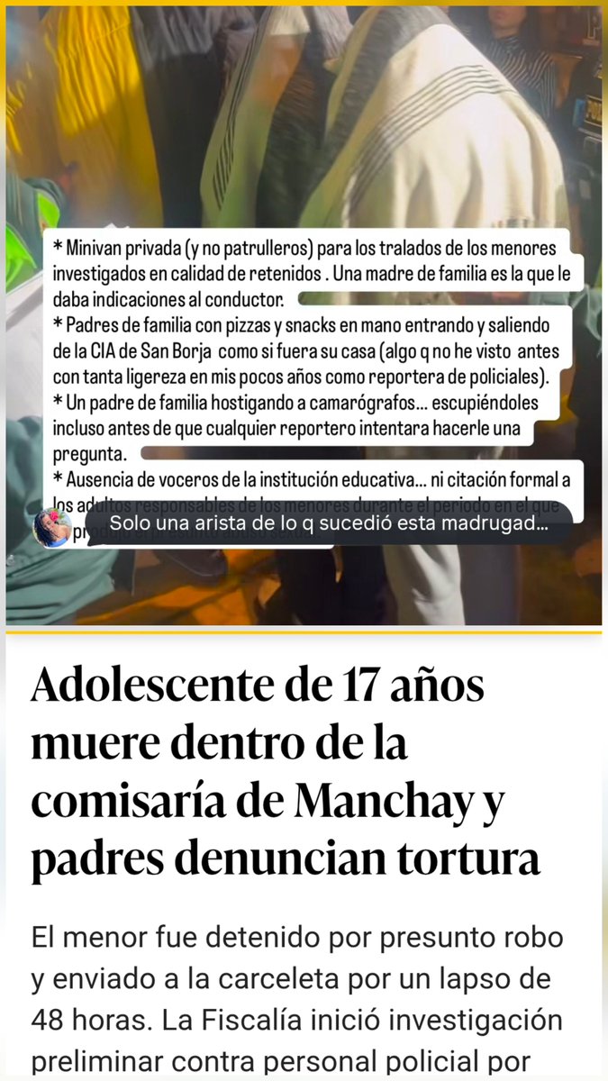 diegolazoh's tweet photo. Si eres de colegio pituco de San Borja y de apellido italiano, te llevan pizza a la Comisaría, tus papás entran y salen como si nada y, de paso, le meten un salivazo a camarógrafo.
Pero si eres pobre y de Manchay, los PNP le exigen pollo a la brasa a tu papá mientras te torturan. https://t.co/ZkfQXcLOWJ