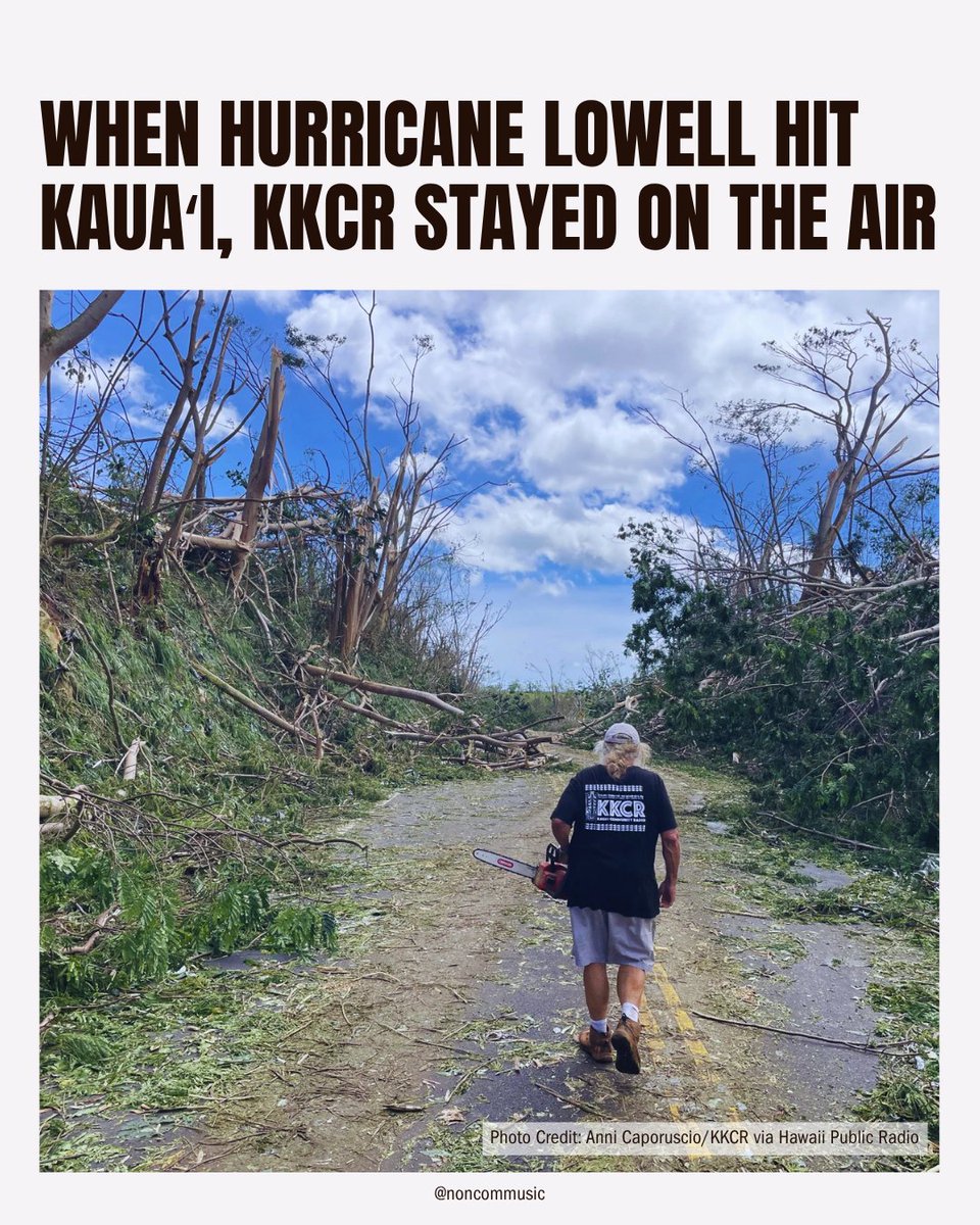 noncommusic's tweet photo. When Hurricane Lowell hit Kauaʻi, knocking out power and communications, KKCR stayed on the air—sharing emergency information and keeping its community connected through the storm.

https://t.co/bLEeq74l8S https://t.co/m9KJjMcheF