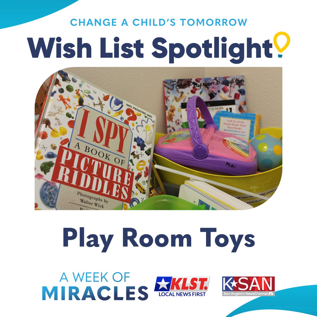 ShannonMedical's tweet photo. Children’s Miracle Network donations designated to Child Life efforts have helped provide and furnish the playroom on the pediatric unit, gaming and entertainment systems for patient use, and educational materials to help provide distraction and normalcy.
#WeekofMiracles https://t.co/HdvfoCfMQb