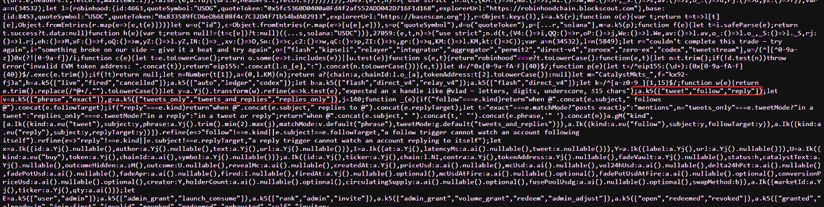 LastToSign's tweet photo. What is @CatalystMkts_?

Based on the site’s public JS code, event schemas and demo scenarios, it appears to be a hybrid between a prediction market and an automated token-buying mechanism

Two networks are already included in the configuration:

> Robinhood Chain with USDG
> Base with USDC

Markets can be built around three types of actions on X:

> an account posts a specific phrase
> follows another account
> replies to another account

For posts, the system can track either an exact match or a mention of the specified phrase 
It can monitor tweets, replies or both

The likely flow:

> users buy the token of a specific market in advance
> the specified event happens on x
> the market’s capital is used to buy a selected asset
> the purchased asset is distributed among holders

In the code, the event outcome is described as a buy action with a token address and network

Even more interesting, the asset being purchased can remain hidden

The outcomeHidden and revealMc fields, along with the demo scenarios, suggest that the target asset may only be revealed once a certain market cap is reached

This means users could trade the expectation of an event without knowing which token the system will buy once it happens