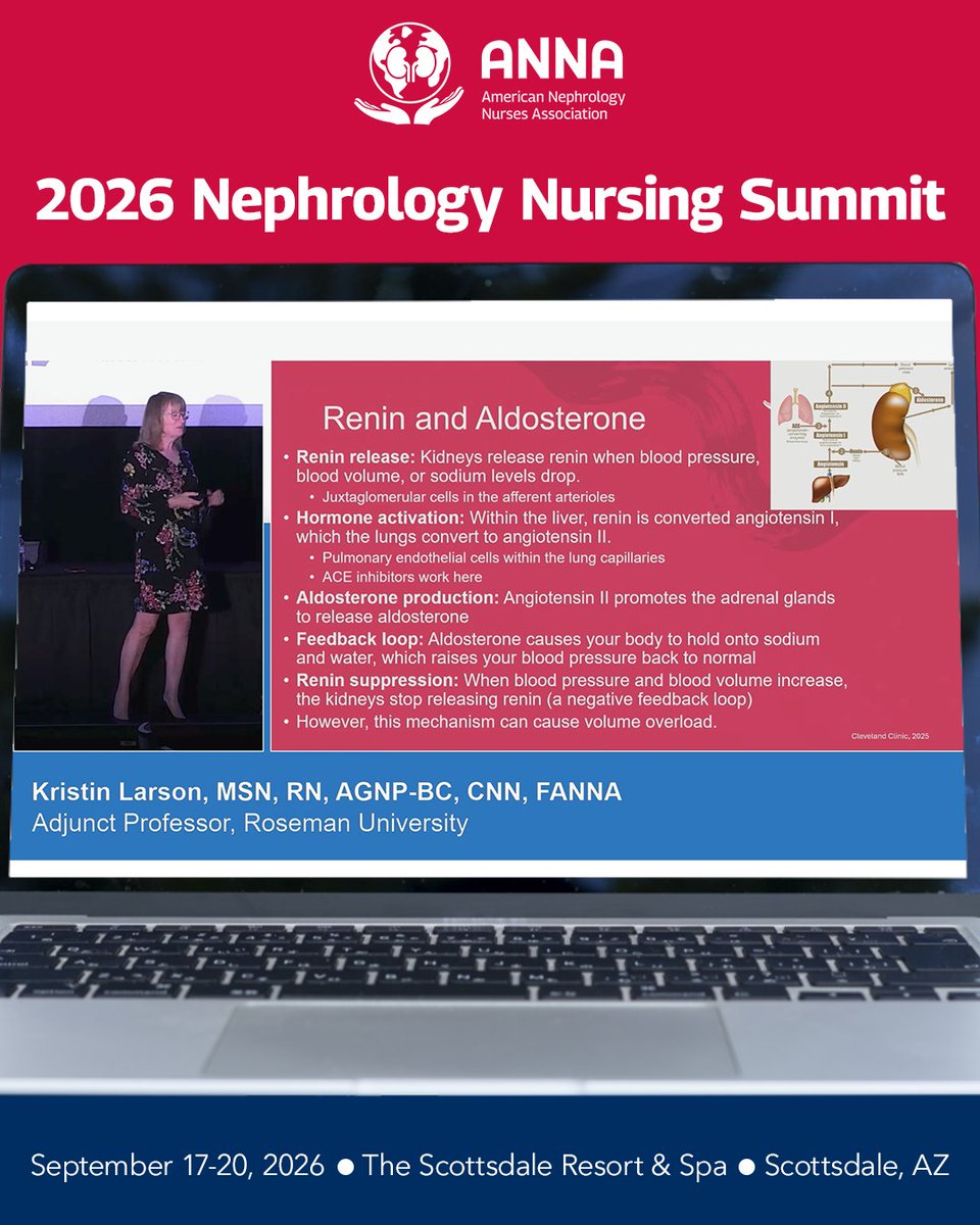 ANNAnurses's tweet photo. Kristin Larson, MSN, RN, AGNP-BC, CNN, FANNA is discussing the pathophysiology and clinical features distinguishing lymphedema from fluid overload at #ANNAFall26. https://t.co/vp7IyoEljh
