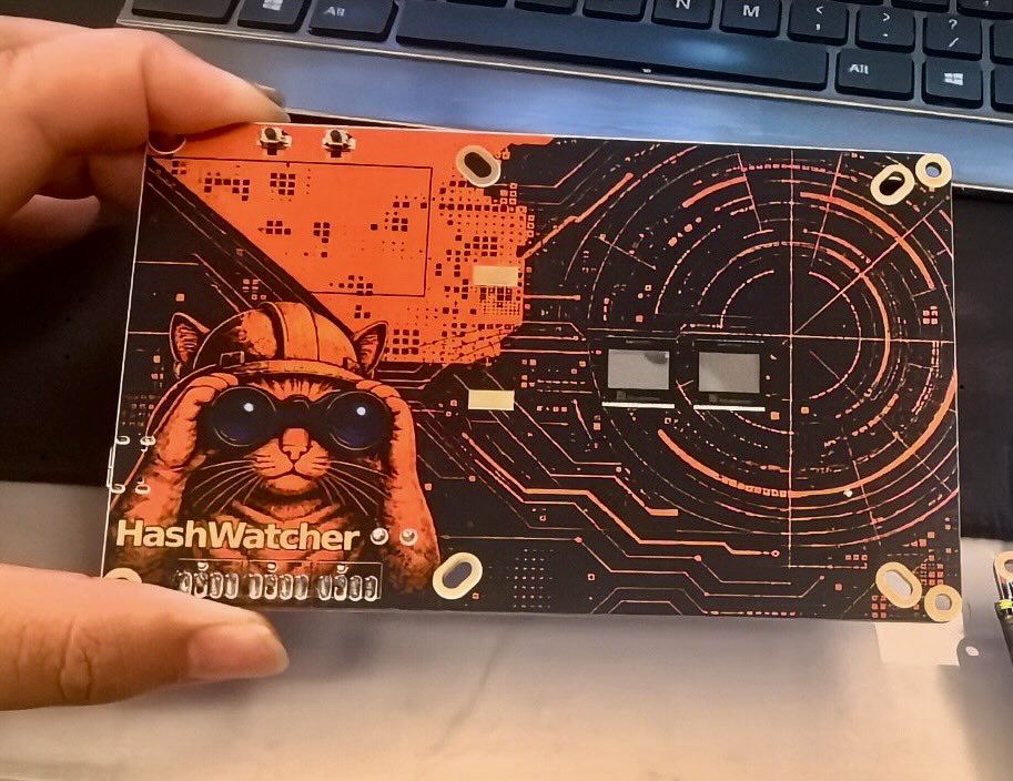 HashWatcher's tweet photo. It’s here. The first ever Bitaxe with a custom themed PCB. Up to 8.4TH/s overclocked. 

We've been good at monitoring your miners for a long time. Now we're making our own.

Preorder now. Ships from Michigan.

https://t.co/uBWcgkQVYE https://t.co/idL88J1B3P