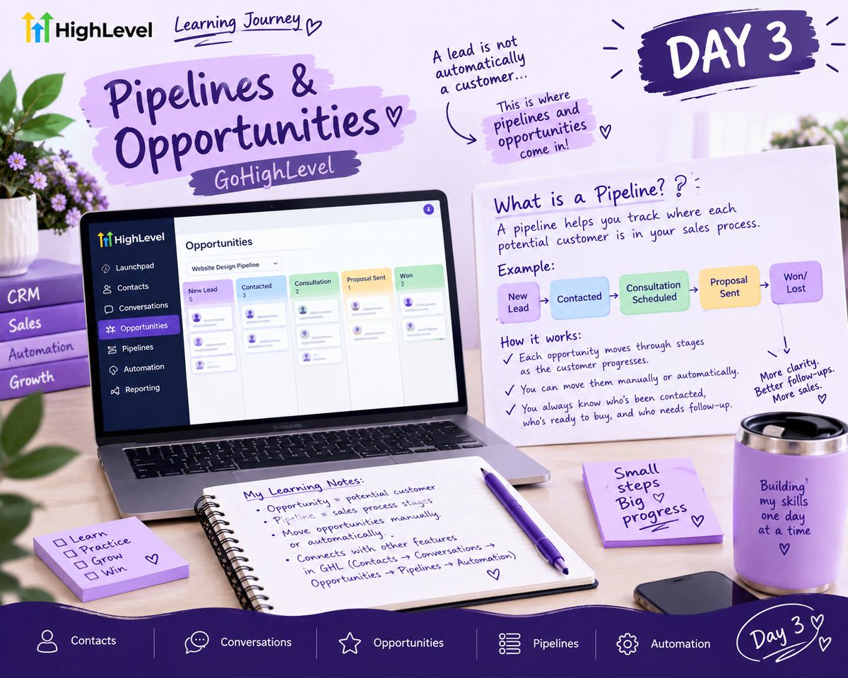 grey_cee_'s tweet photo. A lead is not automatically a customer.

So what happens between someone showing interest and actually buying?
That’s what I started understanding today while learning about Pipelines &amp; Opportunities in GoHighLevel.
🧵 Day 3 👇 https://t.co/5EBVtLZJEP