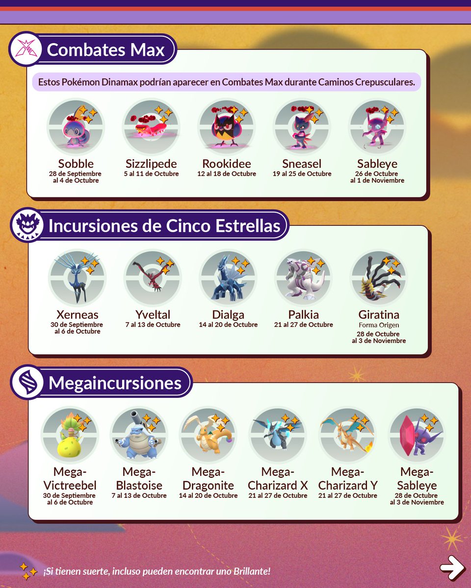 PokemonGoAppLA's tweet photo. ¡Entrenadores, prepárense para 31 días de aventura y celebraciones! 🗓️

¡Octubre en #PokemonGO trae eventos como el Festival de la Cosecha: Recolección de Applin 🍂🍎, Halloween 2026: Partes 1 y 2 🎃 y mucho más! 🤩 https://t.co/rX7Bd4GRuX