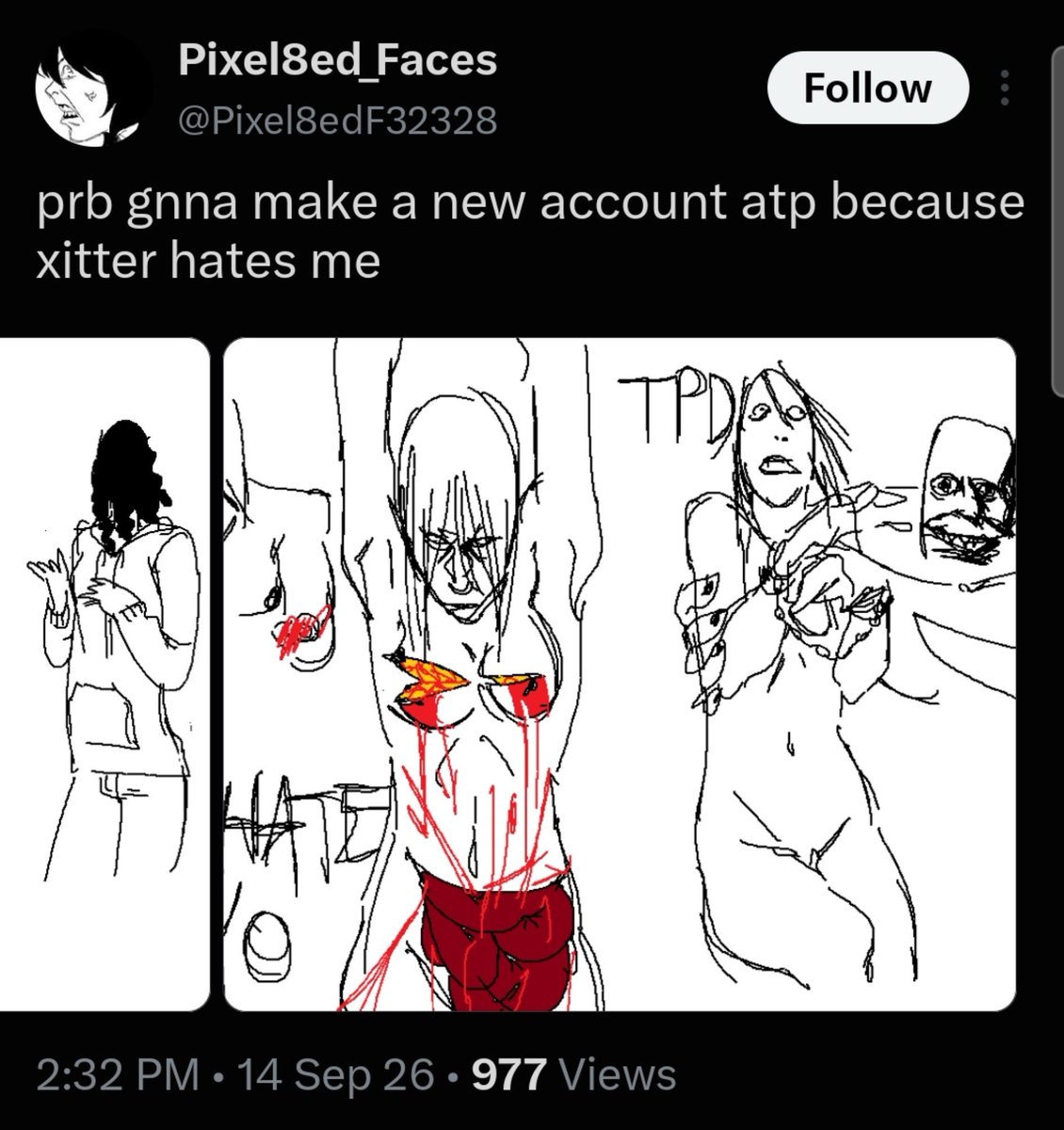 ljmontello's tweet photo. Every time this incel on estrogen posts a new violent, mutilation fantasy, the trans community gets more offended at women for daring to be disturbed at the Ed Gein posting than they are at their own community's addiction to optics nukes. https://t.co/qBZP69v2bw