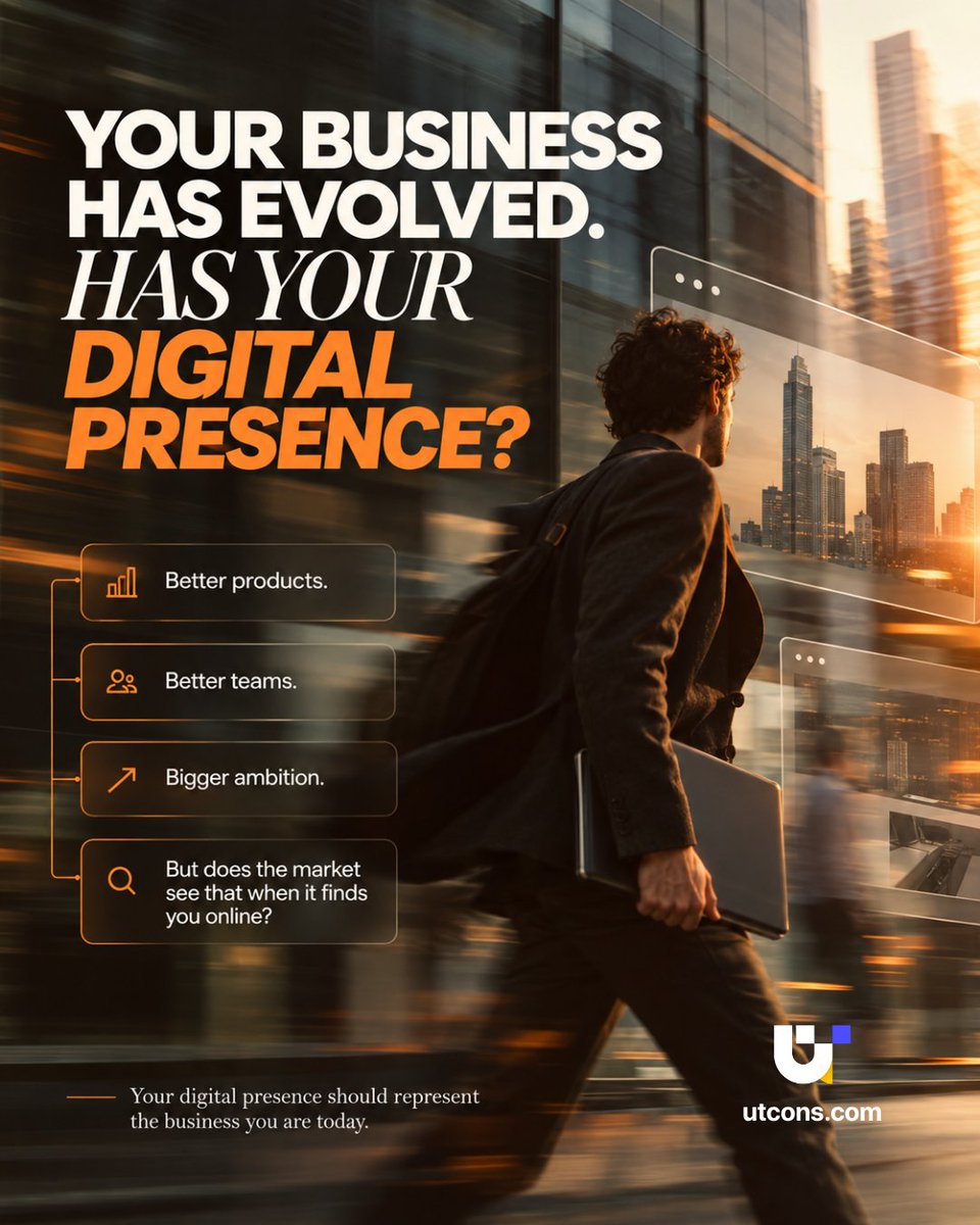ReachUTCONS's tweet photo. Your business has evolved. Your digital presence should reflect it.

Better products. Better teams. Bigger ambitions.
But if your online presence still looks like the business you were years ago, there’s a gap worth fixing.

Is your digital presence keeping up?

#UTCONS https://t.co/Ln13WbULWz