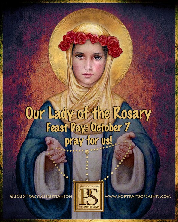 SaintPortraits's tweet photo. Our Lady of the Rosary pray for us! “How beautiful is the family that recites the Rosary every evening!” - St. John Paul II  https://t.co/MfoTvtbJ71 https://t.co/jmecRb1LaY