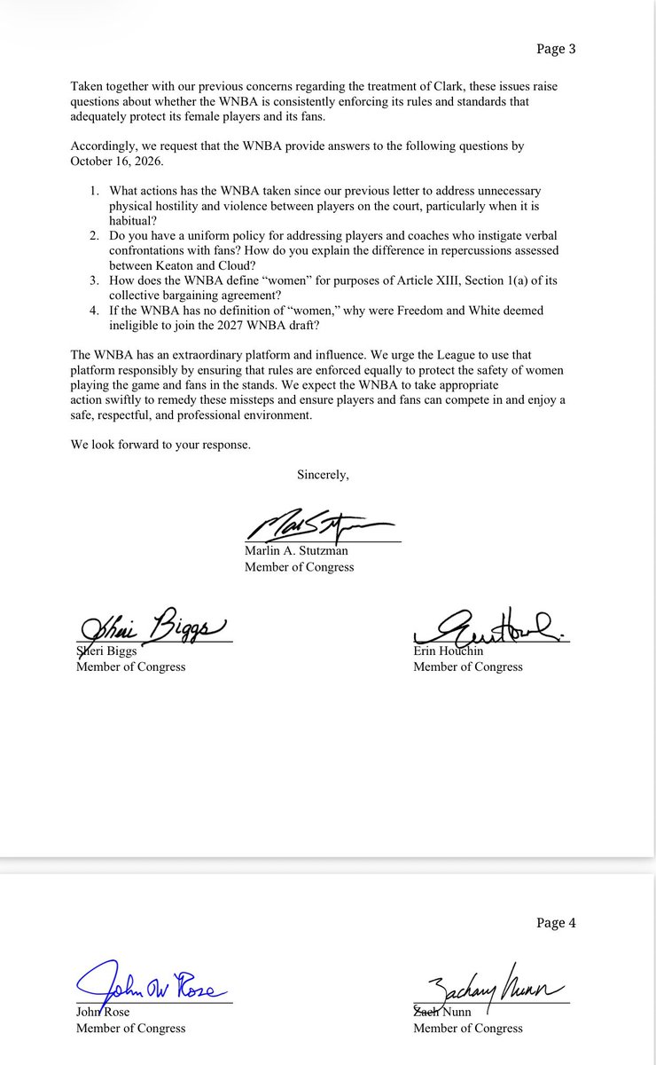 EnesFreedomNews's tweet photo. �� BREAKING!

U.S. Congress demanding answers from the @WNBA.

If the league has no clear definition of “woman,” on what basis was @EnesFreedom deemed ineligible for the 2027 WNBA Draft?

The question is simple.
The rules should be too.

Rules Are Rules. https://t.co/Hatbgpg2G3