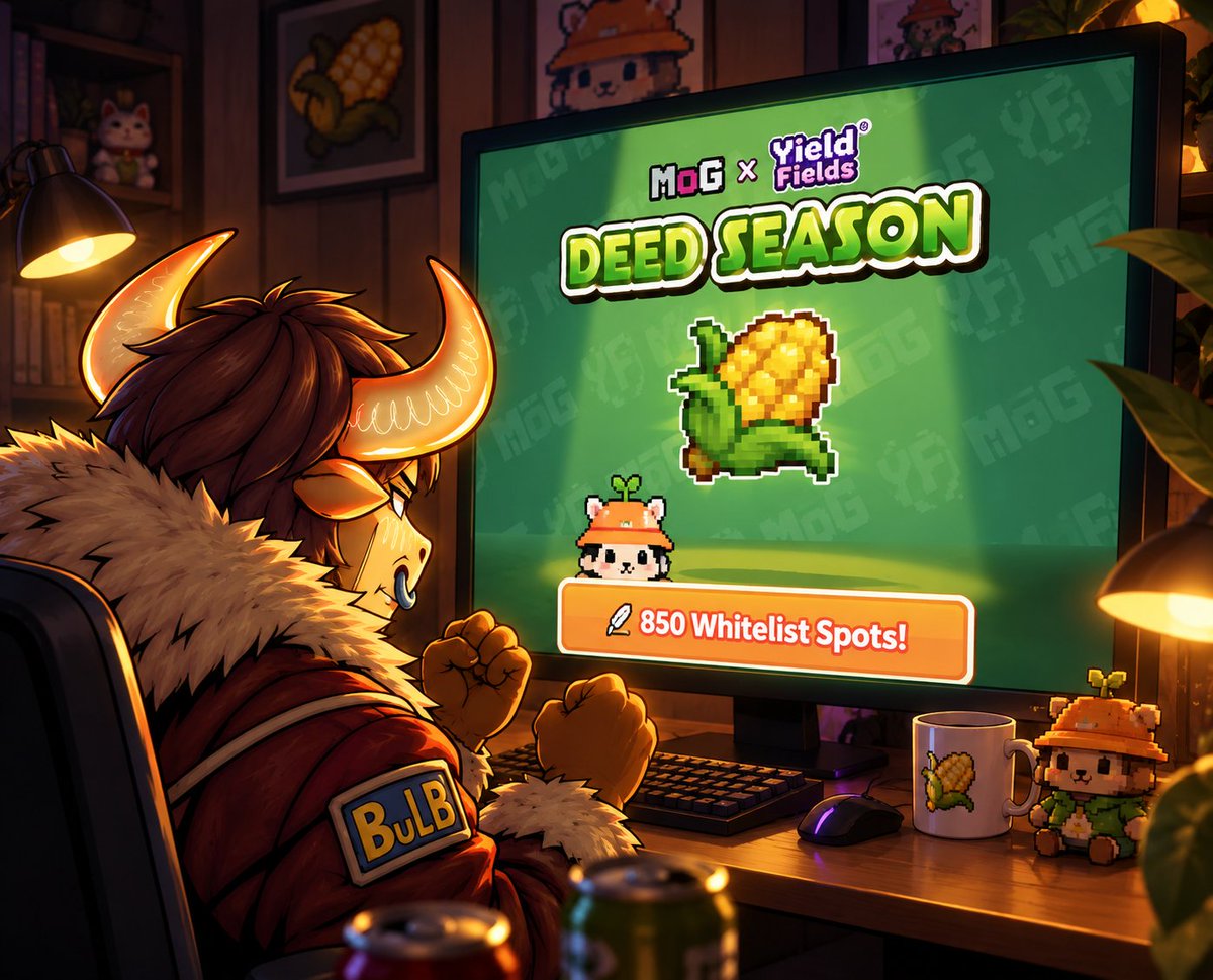 BullbWeb3's tweet photo. 🐂 DEED SEASON IS LIVE!

The grind starts NOW. 🌽

@YieldFields_RH x x MoG: are giving away 850 WL spots for the upcoming Deed mint!

⏳ 11 days to secure your spot.

No excuses, fools. Bullb is already in the maze.

📖 Full game guide & everything you need to know: https://t.co/DoTaA3XbSe