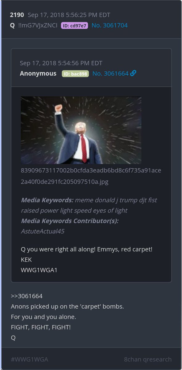 BillyWales88's tweet photo. #Delta #Coincidence #NotACoincidence 

2190

Anons picked up on the 'carpet' bombs.
For you and you alone.
FIGHT, FIGHT, FIGHT! https://t.co/NIJFAumBmT