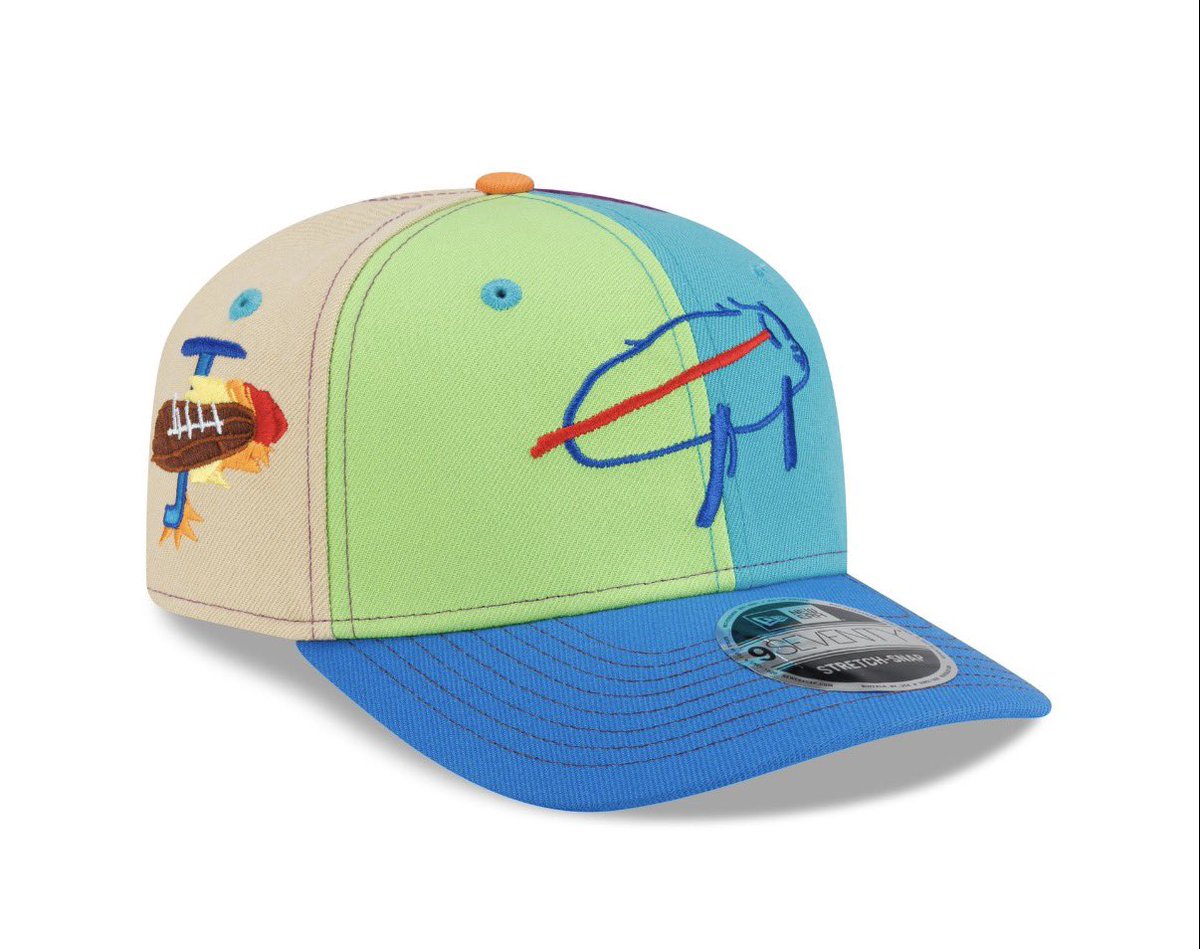 AdamSchefter's tweet photo. Ahead of tonight's Highmark Stadium debut, Bills QB Josh Allen will wear the latest custom @NewEraCap hat designed by a young patient at Buffalo’s Golisano Children’s Hospital. This week’s cap was designed by 8-year-old Jack, who drew inspiration from the thing he loves most: color. Fans can purchase Jack’s cap at https://t.co/C0PvWjk4My with proceeds benefitting the Patricia Allen Fund.