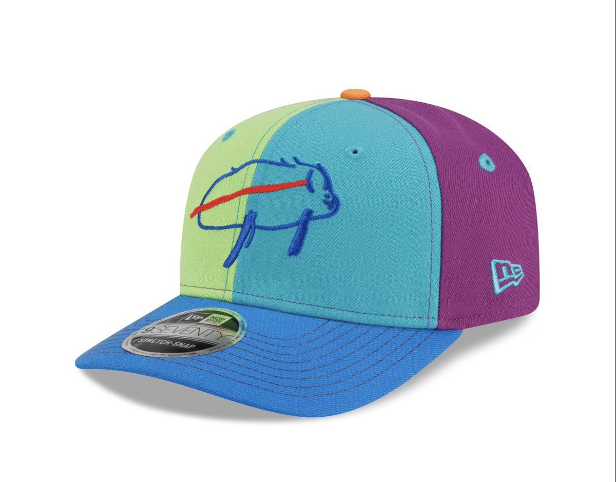 AdamSchefter's tweet photo. Ahead of tonight's Highmark Stadium debut, Bills QB Josh Allen will wear the latest custom @NewEraCap hat designed by a young patient at Buffalo’s Golisano Children’s Hospital. This week’s cap was designed by 8-year-old Jack, who drew inspiration from the thing he loves most: color. Fans can purchase Jack’s cap at https://t.co/C0PvWjk4My with proceeds benefitting the Patricia Allen Fund.