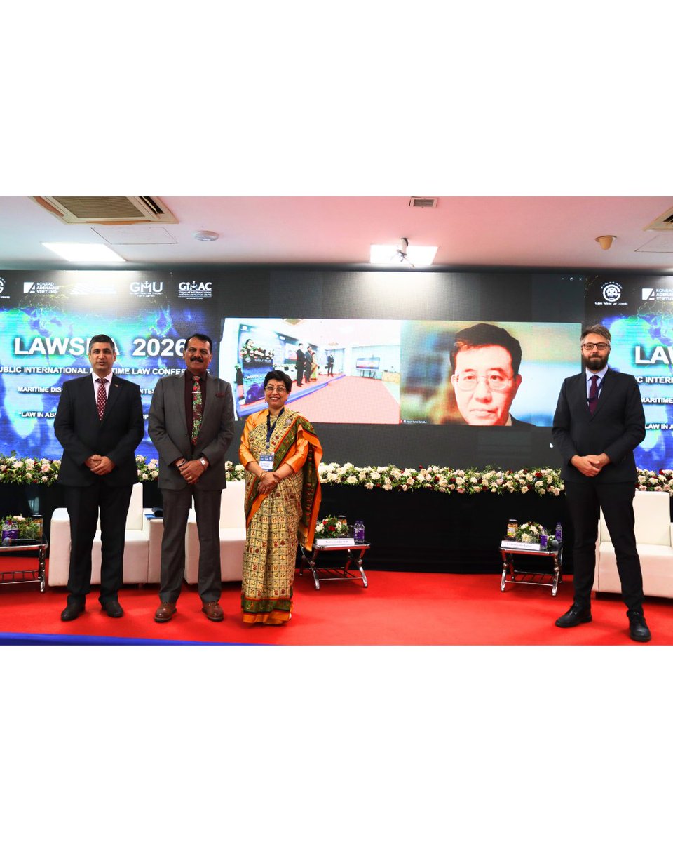 nmfindia's tweet photo. Professional Session Six of #LAWSEA2026 concluded with a Felicitation Ceremony, with Admiral Dinesh Kumar Tripathi, PVSM, AVSM, NM, IN (Retd), Chairman, National Maritime Foundation and former Chief of the Naval Staff, felicitating the speakers and moderator of the session — Commodore Jai Bedi, IN, Dr Madhumita Kothari, and Mr Martin Egknud Petersen. A fitting close to a session that explored dispute management beyond the courtroom in the Indo-Pacific.

#LAWSEA2026 #IndoPacific #NationalMaritimeFoundation