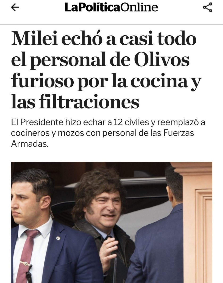 BiondiniCesar's tweet photo. Milei echó al personal civil de la Quinta de Olivos y lo reemplazó por militares. Eso incluye hasta a los cocineros y mozos.
Urge una pericia psiquiátrica, la histórica inestabilidad del tipo se está agravando con el correr del tiempo y puede terminar en cualquier cosa. https://t.co/8rN7y5Szzd