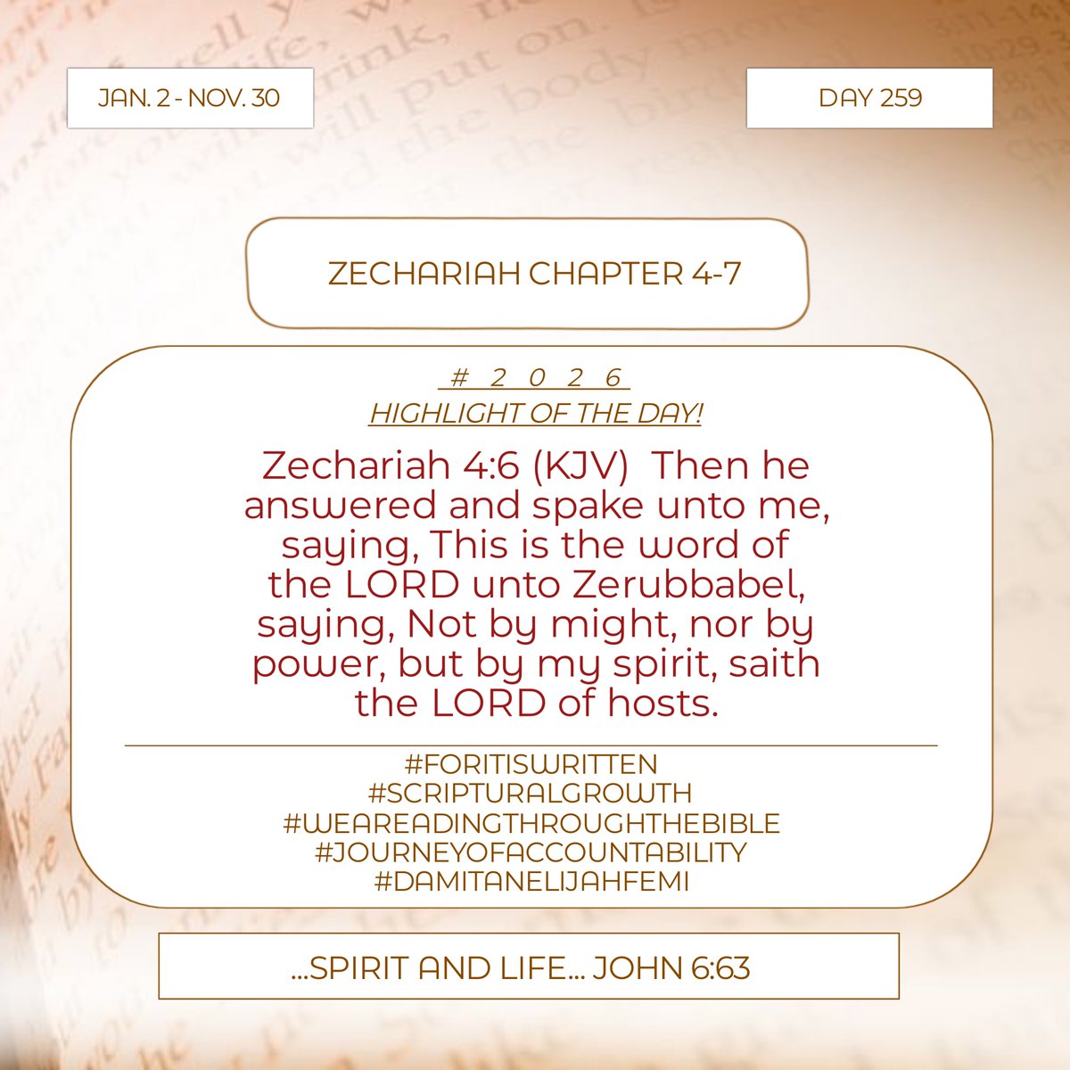 Damitanelijah's tweet photo. 74 DAYS LEFT. GUARD THE STANDARD🛡️📖

👇 Comment "DAY 259" if your late-week standard is locked in!

#Day259 #ForItIsWritten #ScripturalGrowth
#ReadingThroughTheBible
#BibleStudy2026 #NewYearNewDepth #JourneyOfAccountability #DamitanElijahFemi #x #xviral https://t.co/FTBGMIbGV5