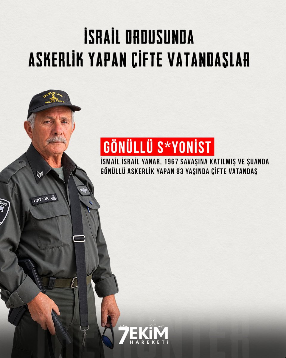 7ekimhareketi's tweet photo. İsrail Ordusunda Askerlik Yapan Çifte Vatandaşlar!

İsrail ordusunda gönüllü, askeri polis veya istihbaratçı olarak görev alan çifte vatandaşları kamuoyunun dikkatine sunmaya devam ediyoruz. Siyonist ordusunun saflarında yer alan;

🔹 Güvenilir Ailesi
🔹 İsmail İsrail Yanar
🔹 Taliya Sağlam
🔹 Aylin Sarılan

Çifte vatandaşların tespiti ve yargılanması için mücadelemiz sürüyor. Adalet yerini bulana dek; soykırıma ortak olanları unutmuyoruz, unutturmuyoruz!

Yeni ifşalar çok yakında...