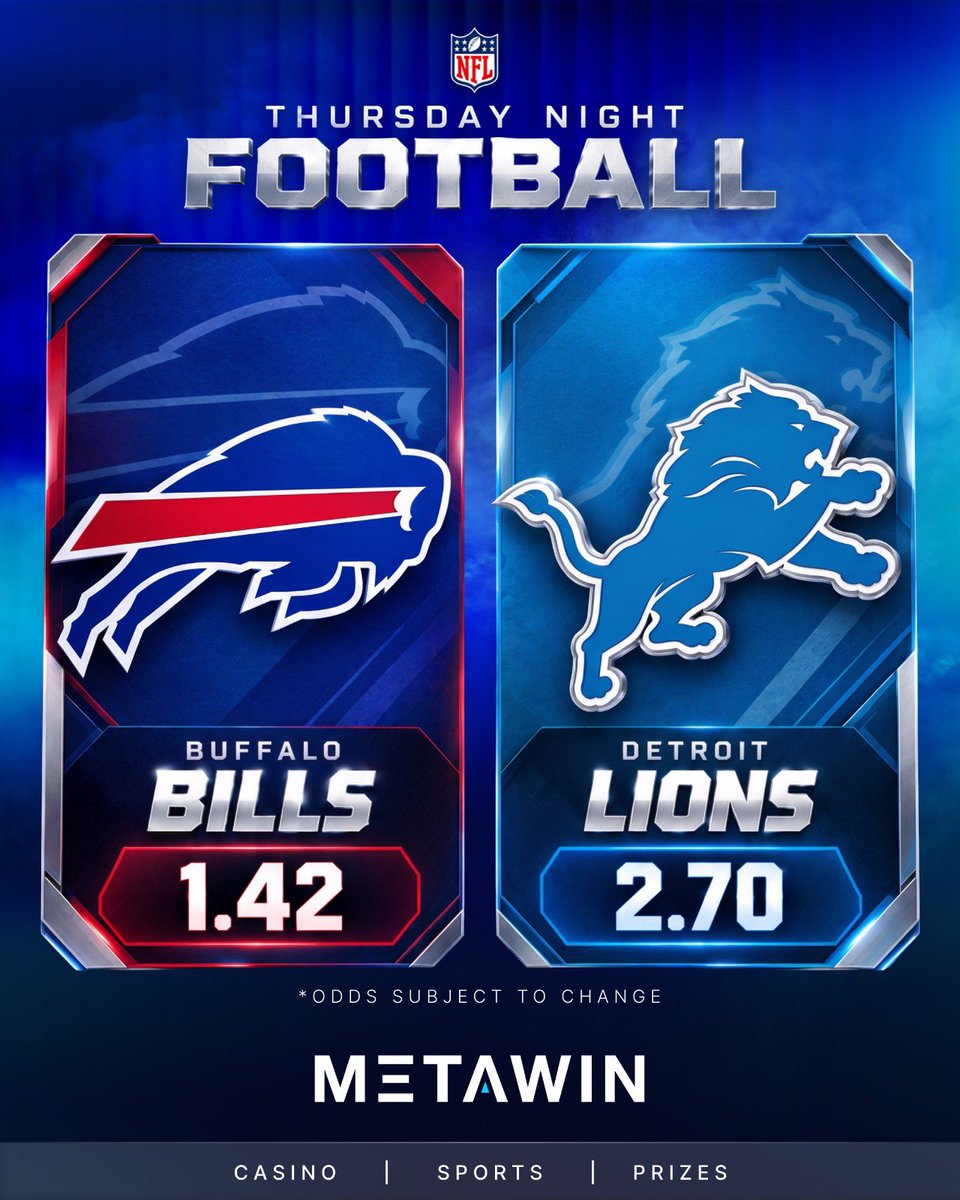 MetaWin's tweet photo. The Buffalo Bills take on the Detroit Lions tonight in Thursday Night Football!

Who do you have?

Drop a screenshot of your https://t.co/uFyY9Iue87 bet slip below &amp; we’ll credit one of you with an additional $250. https://t.co/R0n8tTCVkI