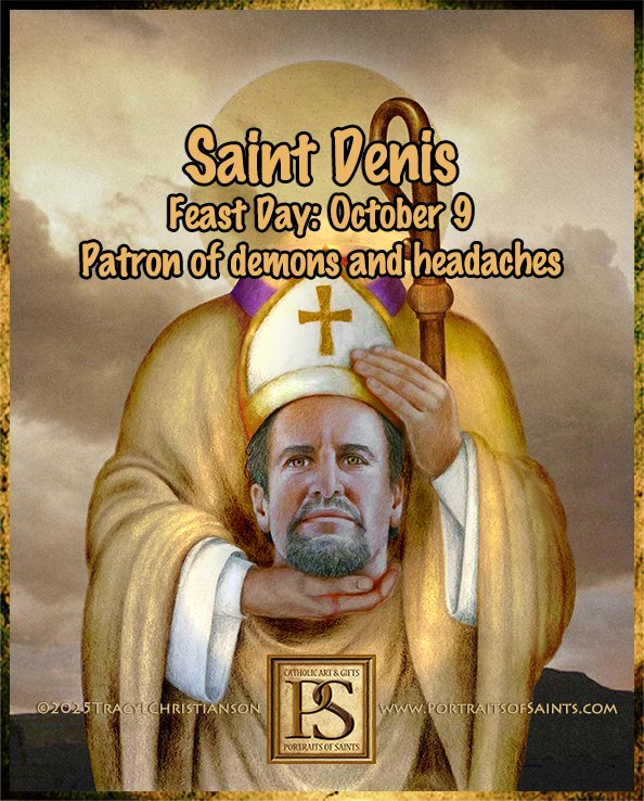 SaintPortraits's tweet photo. St. Denis the patron of demons and headaches &amp; one of the 14 Holy Helpers. After his head was chopped off, Denis is said to have picked it up &amp; walked six miles, preaching a sermon the entire way. https://t.co/Z0g6GBMwar https://t.co/D9KlCAxm7n