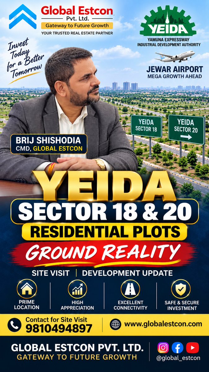 global653's tweet photo. 🏡 YEIDA Sector 18 &amp; Sector 20 Residential Plots | Ground Development Update  क्या आप Yamuna Expressway क्षेत्र में रेजिडेंशियल प्लॉट की जानकारी चाहते हैं?  इस वीडियो में देखिए YEIDA सेक्टर 18 और सेक्टर 20 का ग्राउंड डेवलपमेंट, सड़कें और आसपास की मौजूदा स्थिति।  
📍Location:YEIDA https://t.co/zNXEewEe0Q