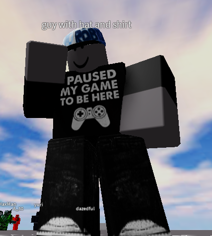 dazedmelodies's tweet photo. dis is my #robloxoc guy with hat and shirt hes so tuffalicious and kewliosauce like bro look at him bro. chills bro...chills.... #pureaura over here....waowie... (can u tell he has a #iconicpose) https://t.co/n8xzz5UYsc