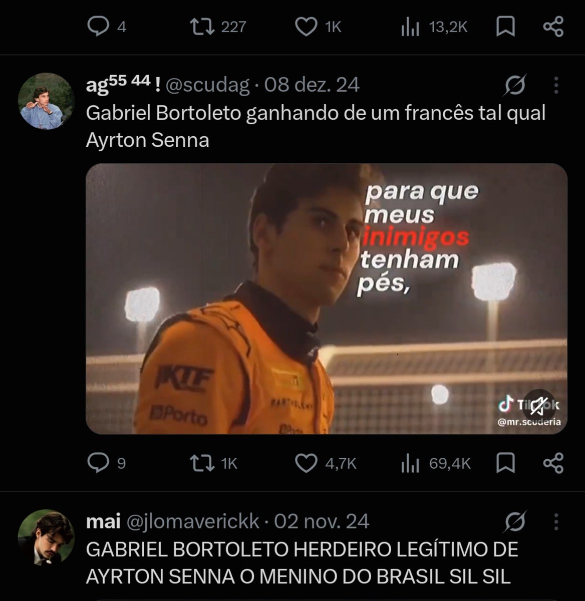 fwrnandoalonso's tweet photo. é muito engraçado falar que a gente nunca ligou o gabriel ao senna pq em 2024 quando ele usava o S no capacete na F2 o dia mais tranquilo de corrida era assim: https://t.co/DkBNMabPYX