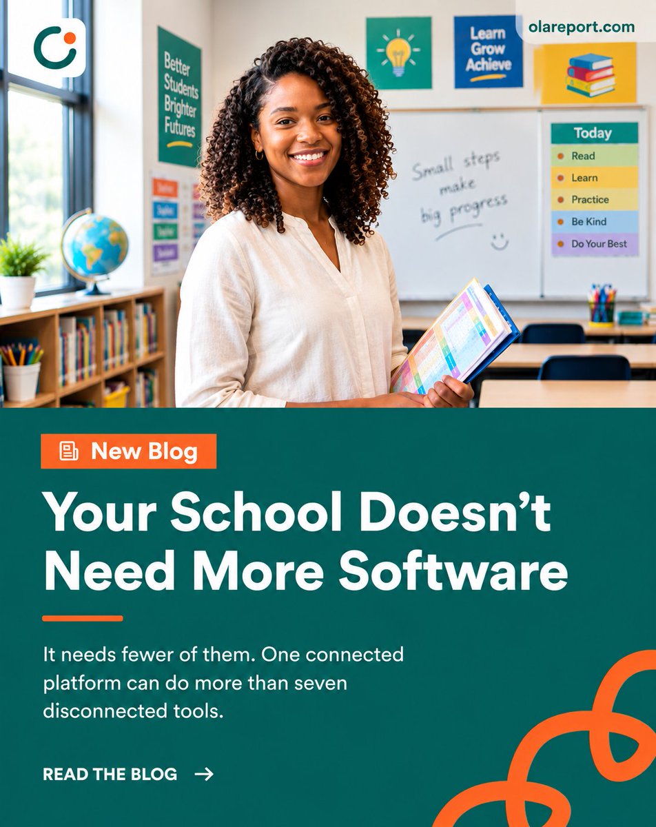 olareport's tweet photo. Your school doesn't need more software. It needs fewer disconnected systems.
Our latest blog explores why adding another app may not be the answer and what schools really need to build a more connected academic operation.
Read the blog and rethink how your school works. https://t.co/7mg3opXBdY
