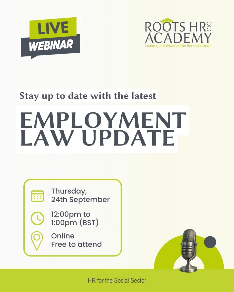 RootsHR's tweet photo. Employment law is constantly changing. Is your organisation keeping up?

Join us for our FREE Employment Law Update Webinar.

📅 Thursday 24th September
🕛 12:00pm to 1:00pm
💻 Online

Secure your free place today:
https://t.co/2ZfpMikSR6 https://t.co/GWtPZiV9JS