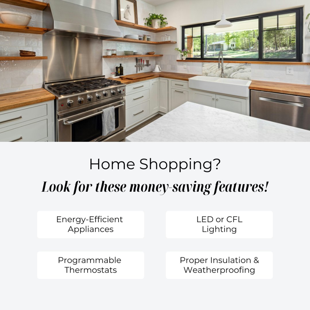 GailRealty's tweet photo. 🏡 Looking for an energy-efficient home?

Look for:
💡 Energy-efficient appliances
🔆 LED lighting
📱 Smart or programmable thermostats
🏠 Good insulation and weatherproofing

These features can help lower energy bills while making your home more comfortable. 🌿 https://t.co/2ZxAvY9jPY