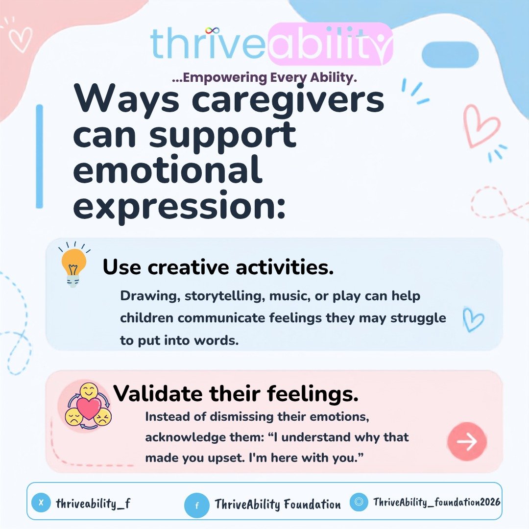 thriveability_f's tweet photo. Every emotion deserves to be heard. When children feel safe expressing themselves, they learn that their feelings matter and that they don't have to face difficult moments alone.
#TherapyThursday #EmotionalWellbeing #HydrocephalusAwareness 
#ChildDevelopment #DisabilityInclusion https://t.co/jEUTsWLx7g