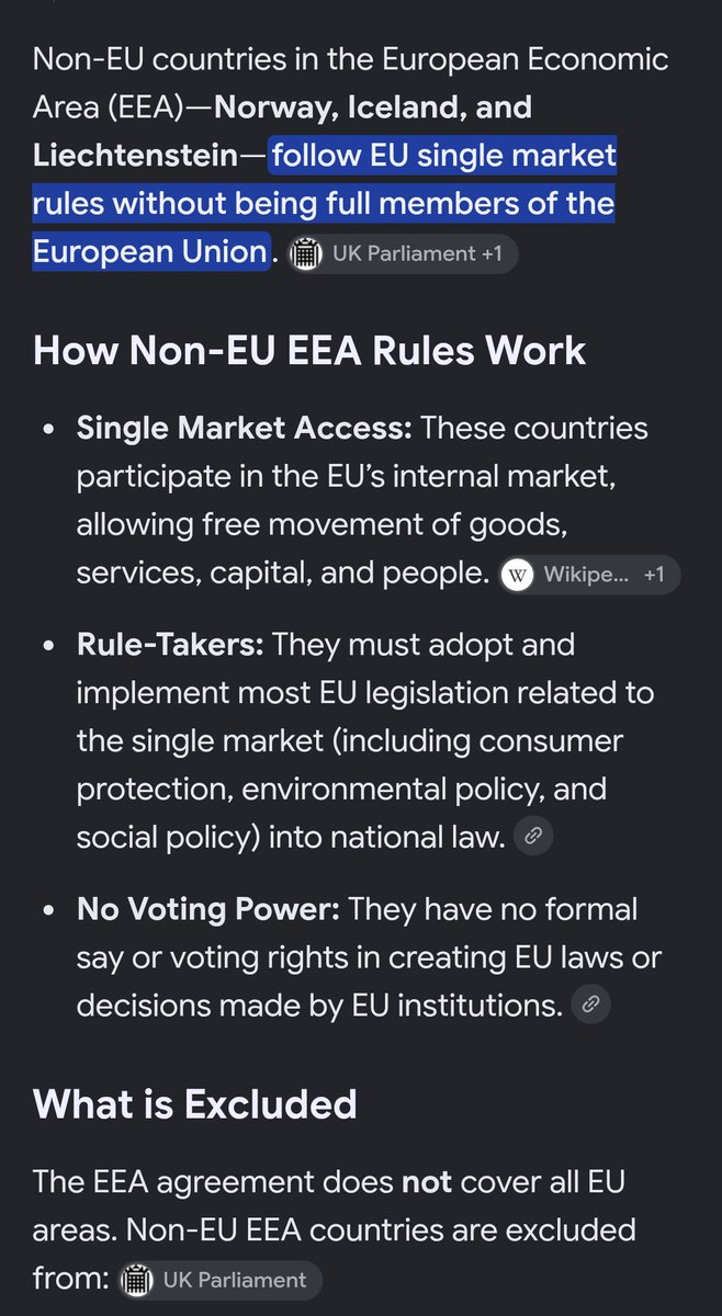 03Suneet's tweet photo. @Martyupnorth There are non EU members too already following EEA rules. Sovereignty” was a problem till we had US in picture but for EU, we will be elbows up with importing rules we didn’t get to vote on and calling the obligation to follow them “independence.” https://t.co/NW5605myKG