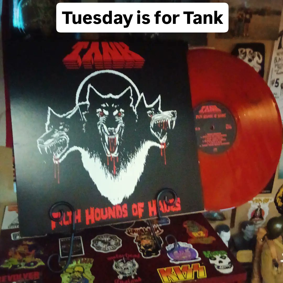 WanettaMesor's tweet photo. After a long Tuesday back at work following my concert and Labor Day weekend, I spun this classic speed-metal gem. Tank’s 1982 debut, Filth Hounds of Hades, is a 2024 limited-edition red-marble reissue. Essential for every thrash maniac and punk https://t.co/gpCf53704c