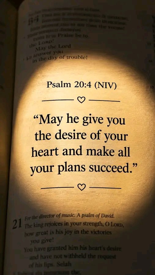 tweetsverses's tweet photo. May he give you all the desire of your heart. Psalm 20:4 https://t.co/vrSkfjqpSC