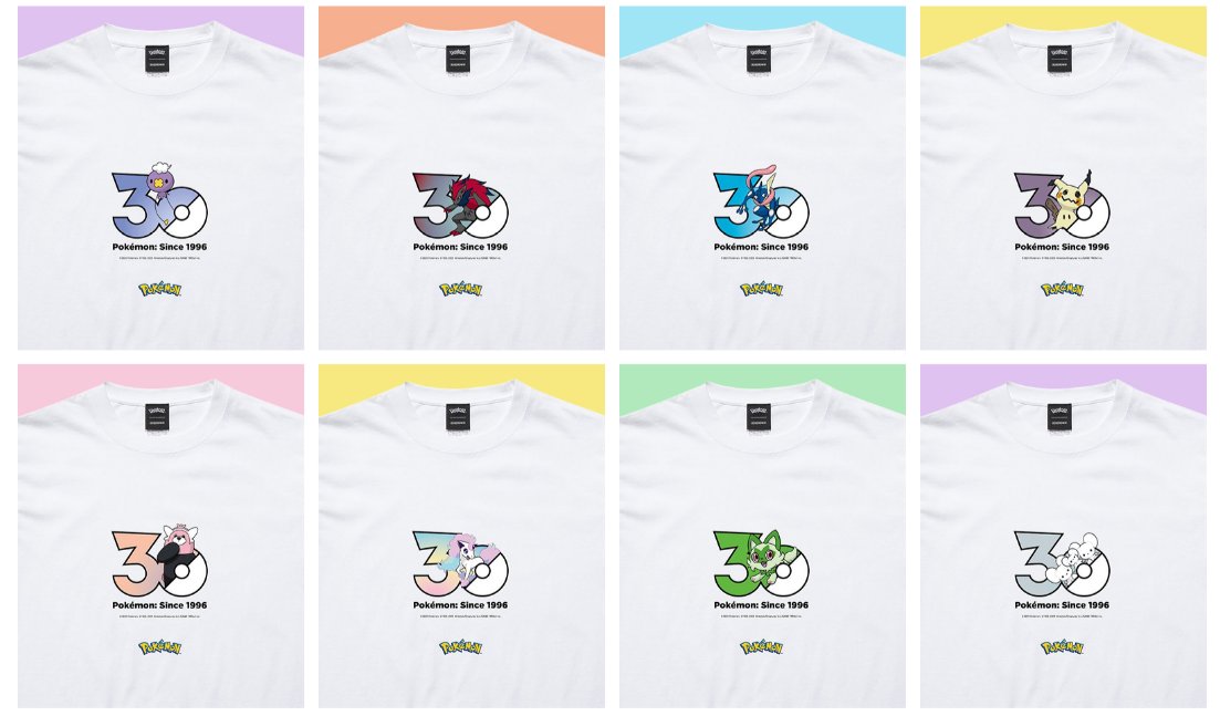 pokecamatomeru's tweet photo. 【ポケモン30周年】
本日12時からポケモン×ZOZOTOWNのコラボ「ポケモン1,025匹の30周年記念ロゴTシャツ」販売開始

📅発売日
9月18日(金)12時00分～12月15日(火)11時59分

💰価格：各3,960円(税込)

📦お届け時期：ご注文から最短14日でのお届けを予定
※生産状況により、お届けまでお時間をいただく場合あり

✅ZOZOTOWNで受注販売
✅サイズは、キッズの100～160cmとS～XXXLの全13サイズで展開
✅デザインはポケモン30周年を記念して制作されたロゴを使用
✅ピカチュウのロゴは「30」をブラックカラーにアレンジしたZOZOTOWNデザイン
✅Tシャツ1点のご購入につき、ZOZOTOWNデザインのピカチュウロゴステッカーが付属

✅ポケモン30周年ロゴ
https://t.co/OG3ObZEYzi

✅特設ページ
https://t.co/vi5ZClOkJD