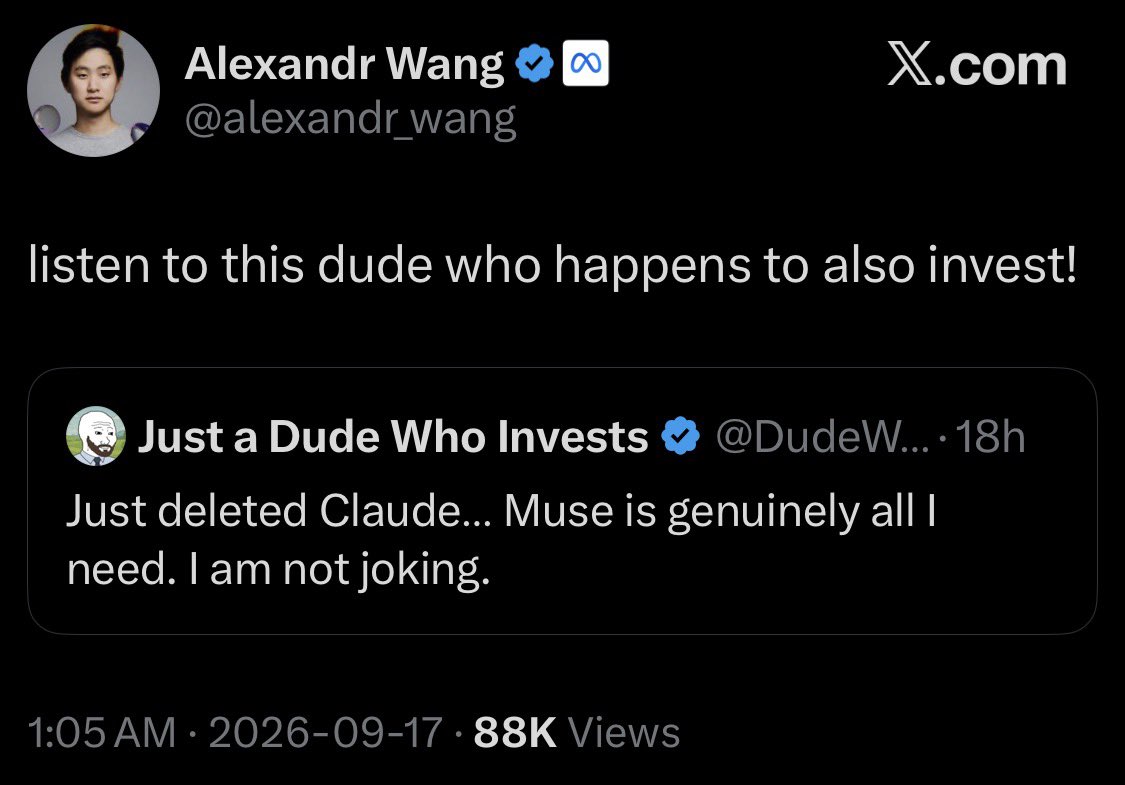 hoomansv's tweet photo. Alexandr Wang retweeting dividend dude lmao https://t.co/WxoWbEBLKw
