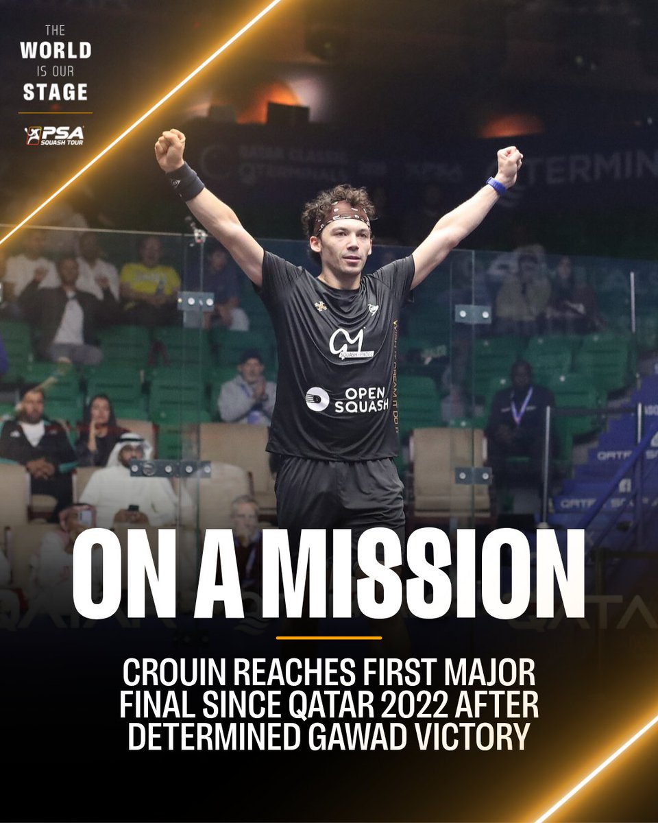 PSASquashTour's tweet photo. Result: @QCsquash 2026 Men's Semi-Finals 

🇫🇷 [5] @VCrouin beats [4] Karim Gawad 🇪🇬
3-1: 11-2, 11-7, 9-11, 14-12 (75m)

Live report &amp; reaction 👉 https://t.co/SrAZQg8x5M https://t.co/tlmPc9S7xF
