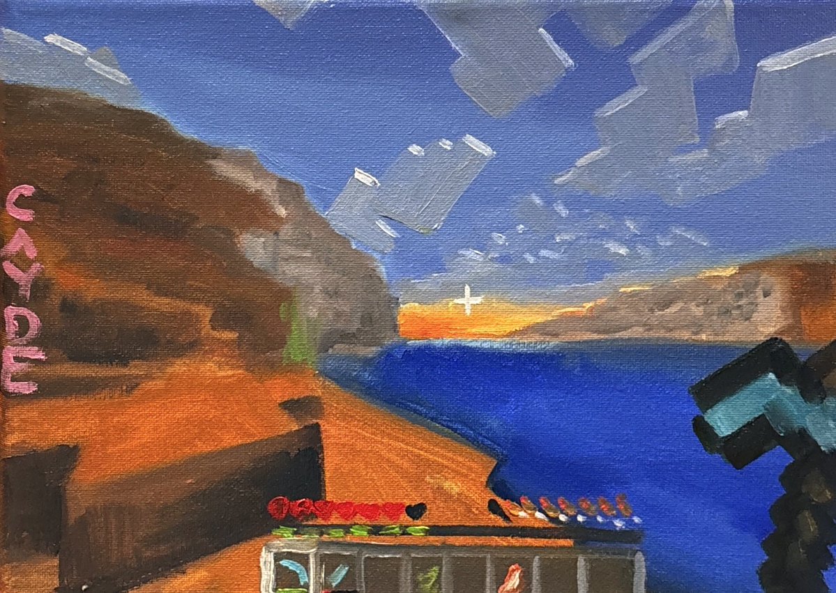 caydeplanet's tweet photo. I made an oil painting of a sunset in Minecraft https://t.co/oURgj9njaG