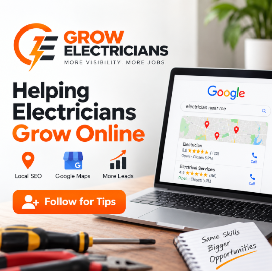 growelectrician's tweet photo. Great electrical work, but still not getting enough customers from Google? 
I’ll be sharing simple tips about Google, Local SEO, websites, and getting more local customers online.
just practical ideas for electricians and electrical business owners.Follow  for useful tips, ideas. https://t.co/jSHtdySKdc