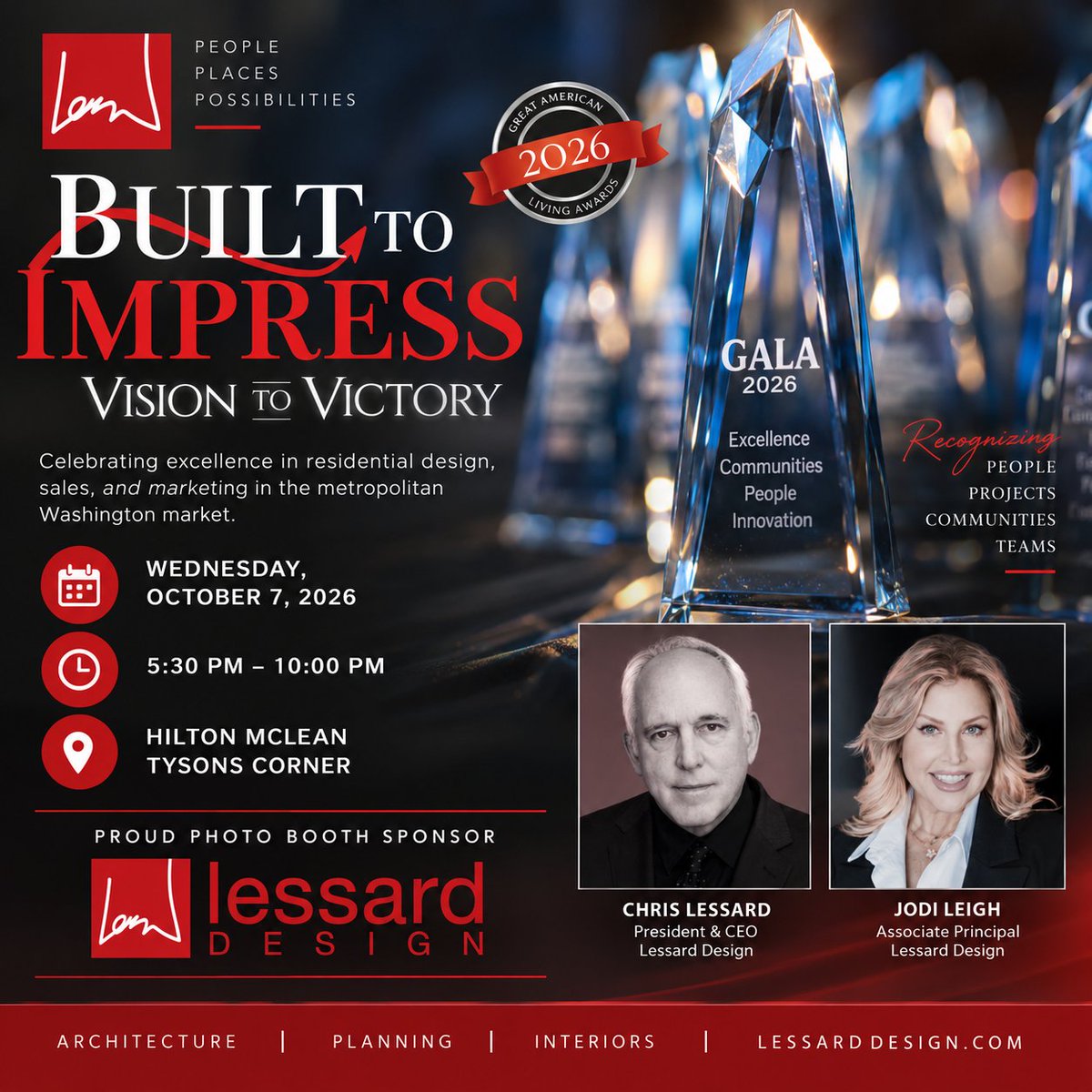 Lessarddesign's tweet photo. Lessard Design is proud to sponsor the Photo Booth at the 2026 Great American Living Awards! 🏆📸

Chris Lessard and Jodi Leigh will be there representing Lessard Design. See you at the Photo Booth! ✨

📅 Oct. 7, 2026
📍 Hilton McLean Tysons Corner

#LessardDesign #GALA2026 https://t.co/sCSNlJDsNO