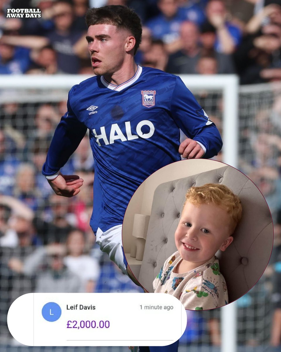 AwayDaysFB's tweet photo. Ipswich Town player Leif Davis has donated £2,000 to the family of the late Noah Woods, the poor young autistic boy who lost his life after playfully running away from his family. An incredible gesture by Leif and no doubt it will help his family through the financial aspect of this difficult time ❤️👏🏻