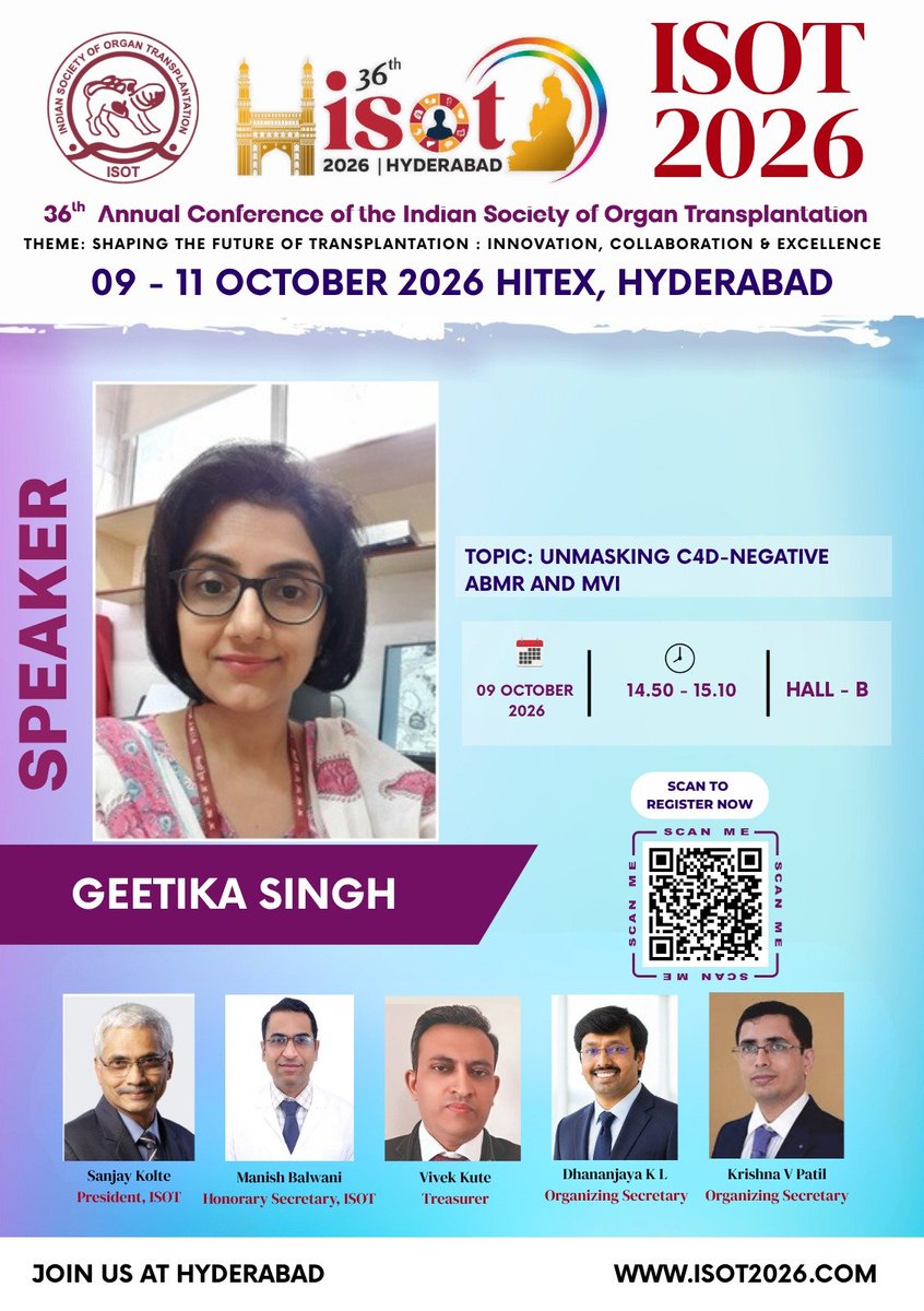 shilpa70152's tweet photo. 🔬 Unmasking the complexities of C4d-negative ABMR and MVI at ISOT 2026, Hyderabad. Looking forward to an engaging scientific session by Dr GEETIKA SINGH #ISOT2026HYD https://t.co/Dl84UKeHJt